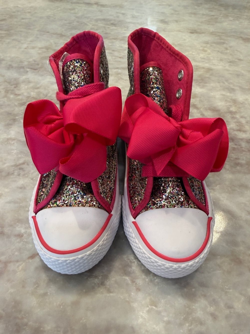 Jojo Siwa Girls' Pink Glitter High-Top Sneakers with Bows - NEW Size 13.5